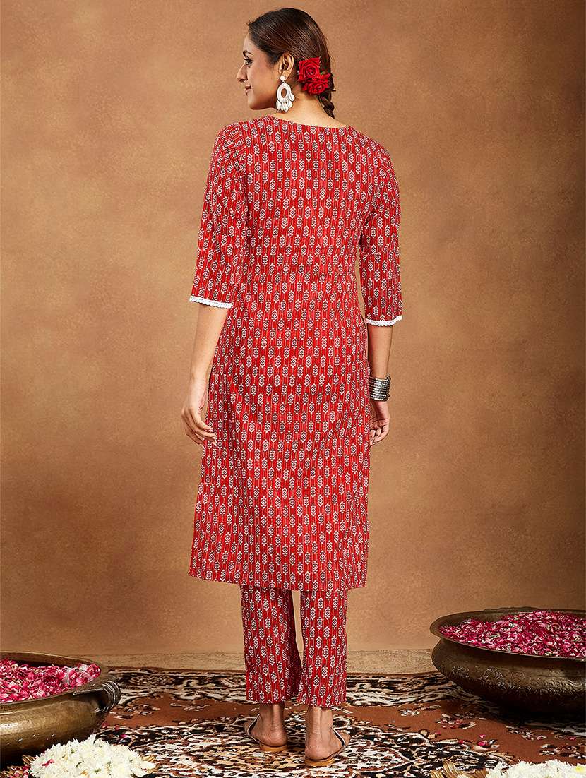 women printed three quarter sleeve kurta pant set - 22156318 -  Standard Image - 4