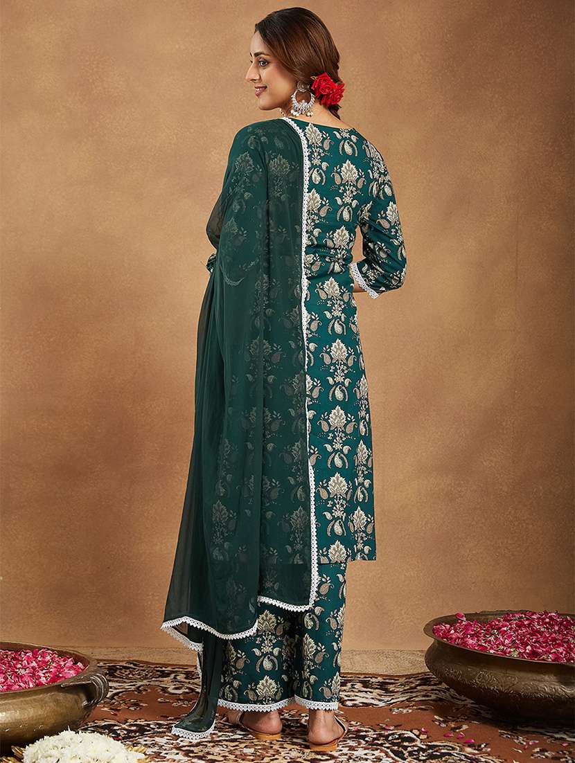 women printed three quarter sleeve kurta pant with dupatta set - 22156321 -  Standard Image - 4