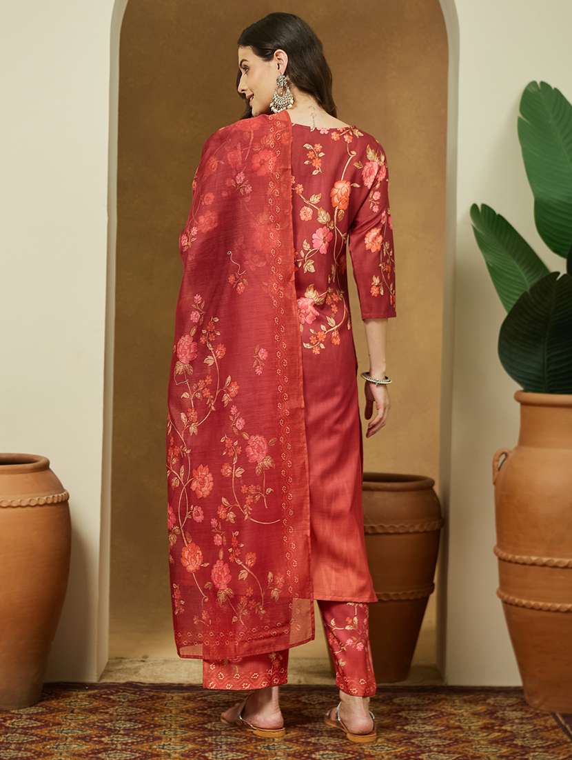 women floral three quarter sleeve kurta pant with dupatta set - 22156322 -  Standard Image - 4