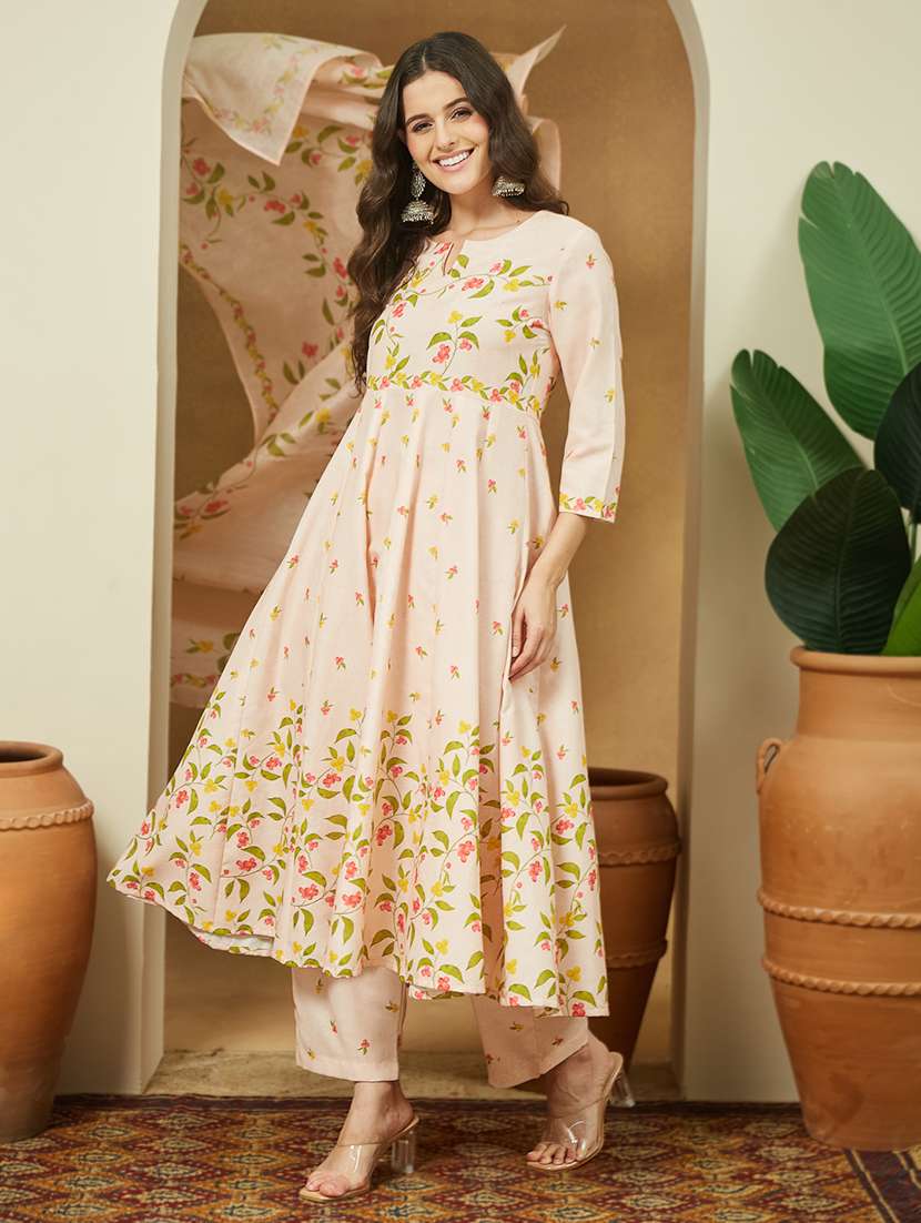 women floral three quarter sleeve kurta pant with dupatta set - 22156323 -  Standard Image - 1
