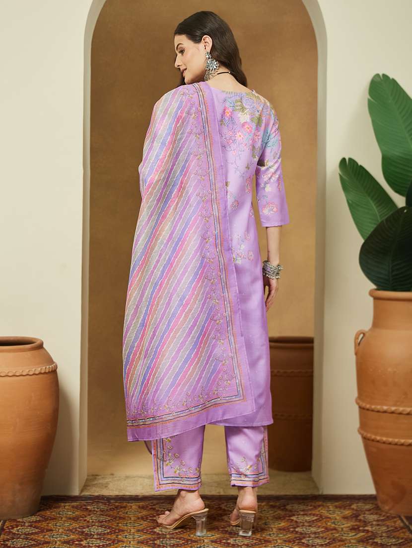 women floral three quarter sleeve kurta pant with dupatta set - 22156329 - Standard Image - 4