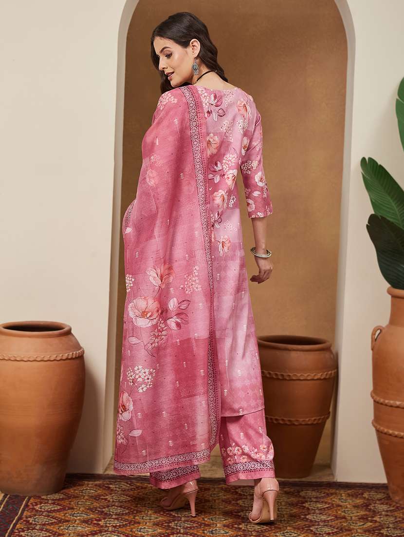 women floral three quarter sleeve kurta pant with dupatta set - 22156331 -  Standard Image - 4