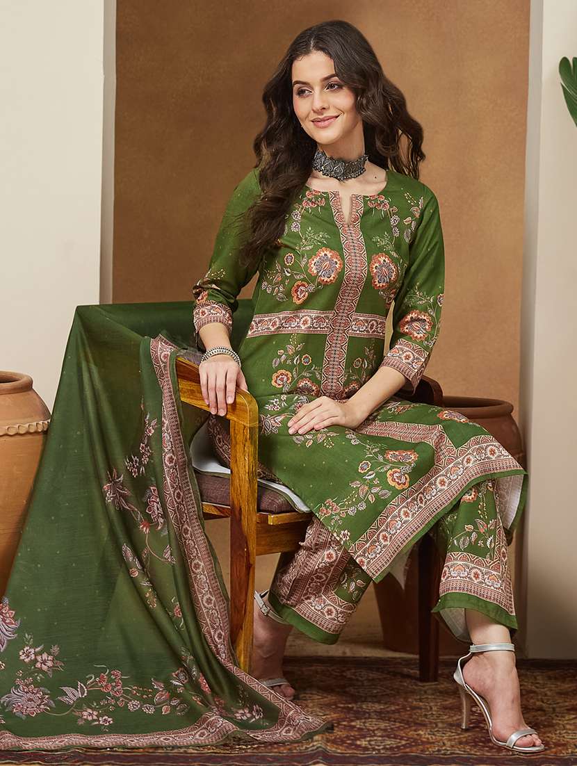 women floral three quarter sleeve kurta pant with dupatta set - 22156336 -  Standard Image - 1