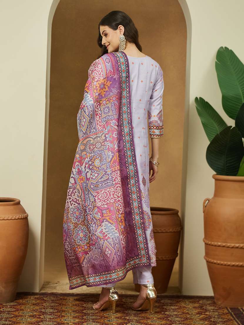 women printed three quarter sleeve kurta pant with dupatta set - 22156340 -  Standard Image - 4
