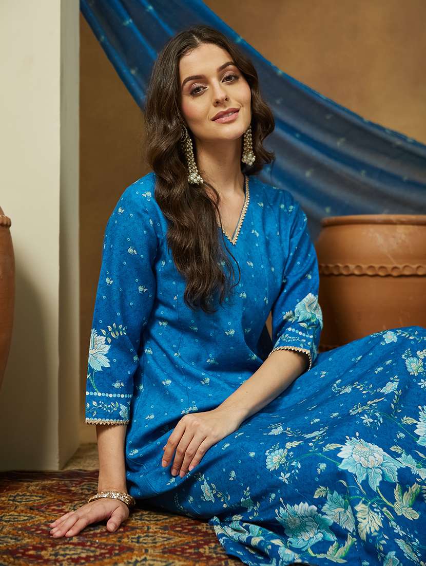 women floral three quarter sleeve kurta pant with dupatta set - 22156343 -  Standard Image - 4