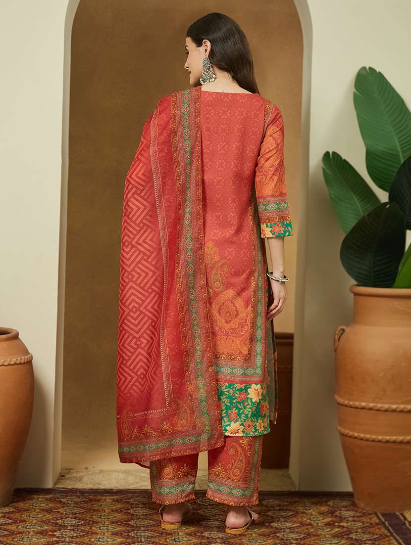 women printed three quarter sleeve kurta pant with dupatta set - 22156344 -  Standard Image - 4