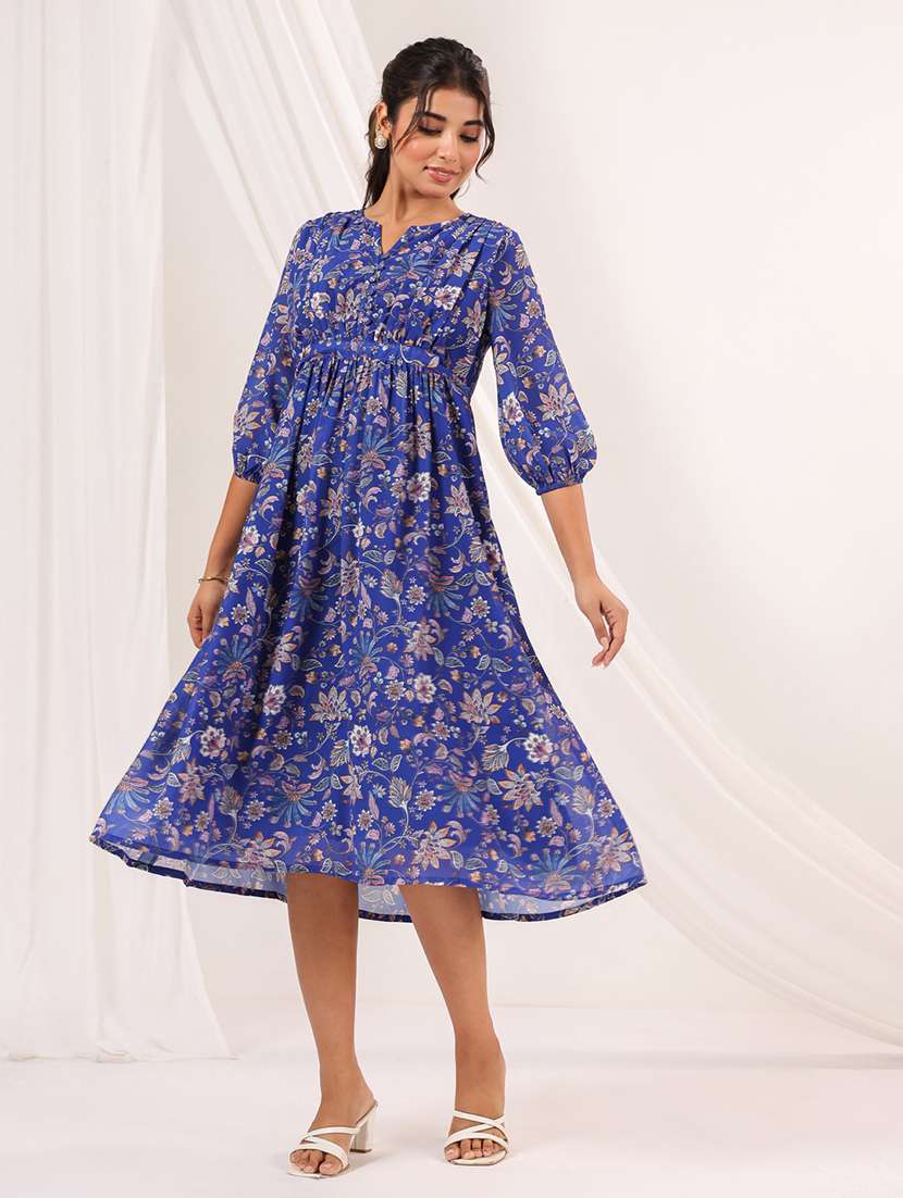 women floral print puff sleeve a-line dress - 22156350 -  Standard Image - 1