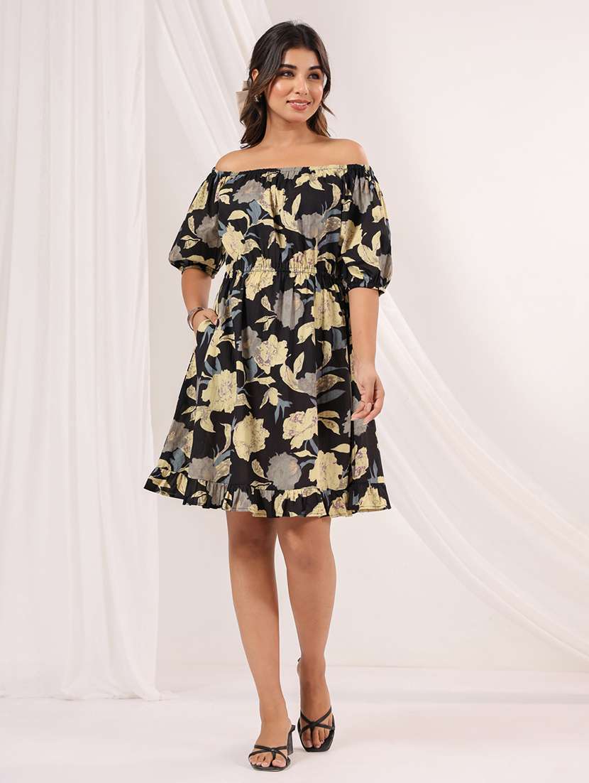 women floral print off shoulder a-line dress - 22156355 -  Standard Image - 1