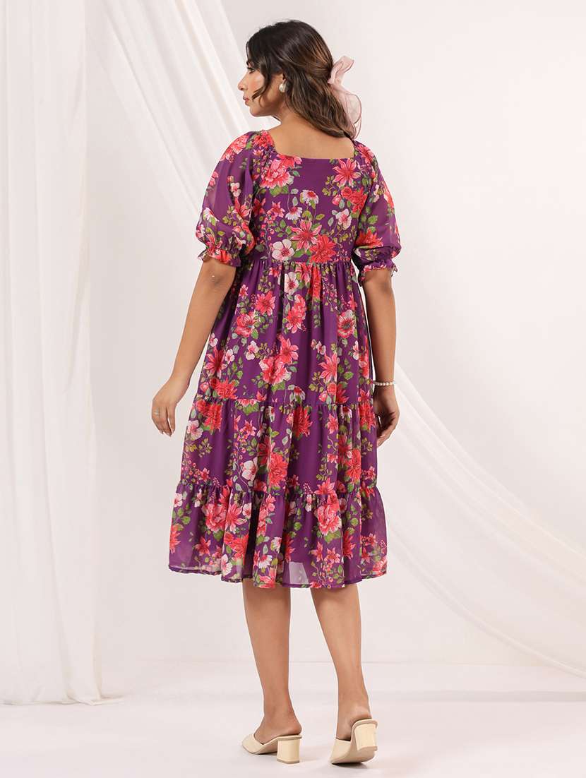 women floral print puff sleeve tiered dress - 22156356 -  Standard Image - 4
