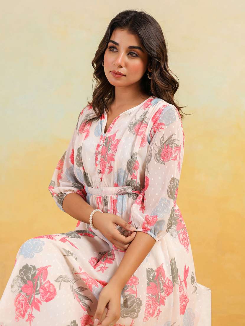 women printed puff sleeve a-line dress - 22156357 -  Standard Image - 4