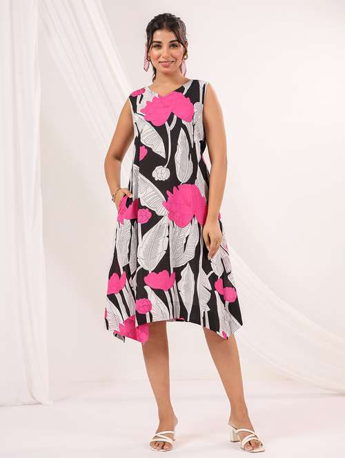 women floral print sleeveless asymmetric dress - 22156362 -  Standard Image - 0