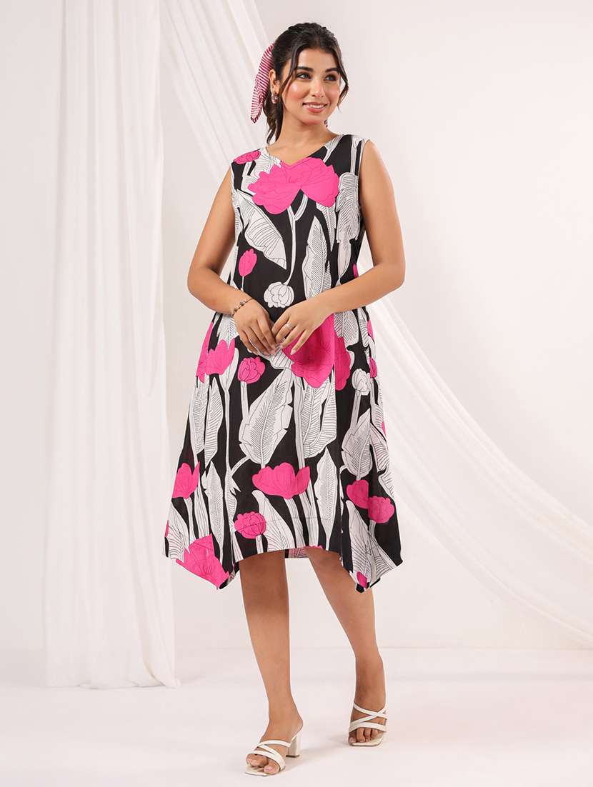 women floral print sleeveless asymmetric dress - 22156362 -  Standard Image - 1