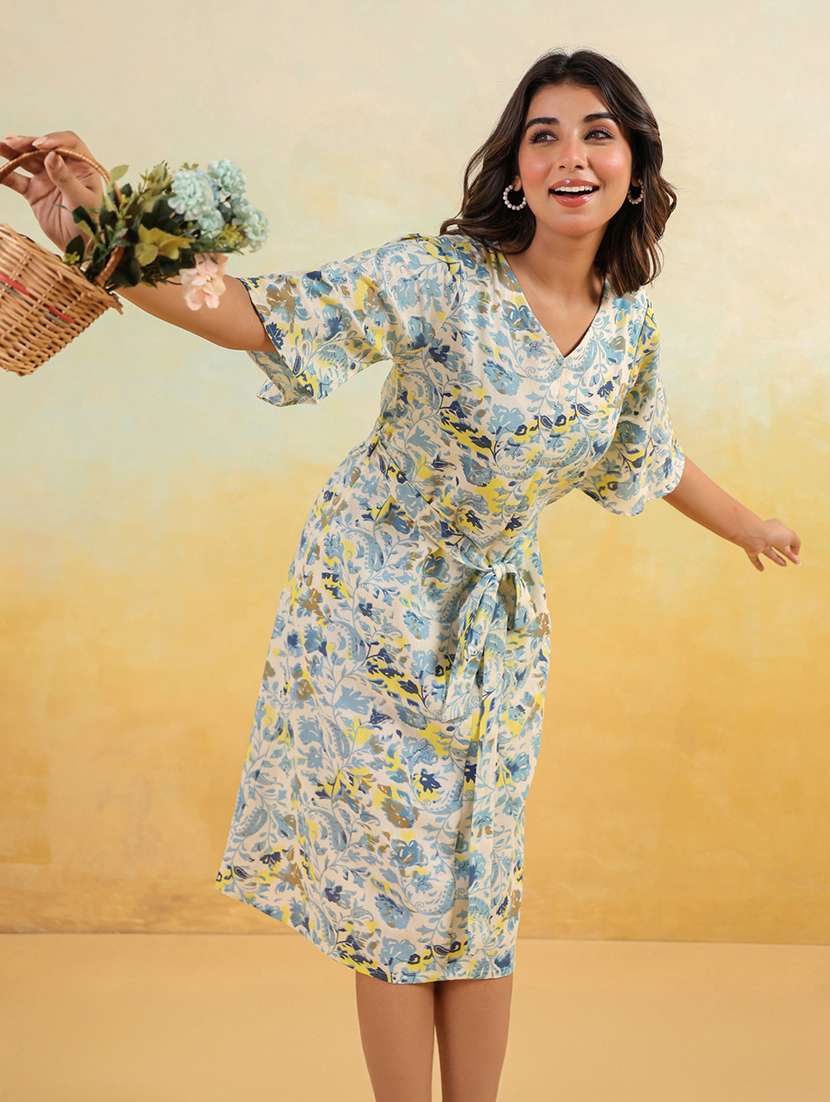 women printed flared sleeve a-line dress - 22156363 -  Standard Image - 1