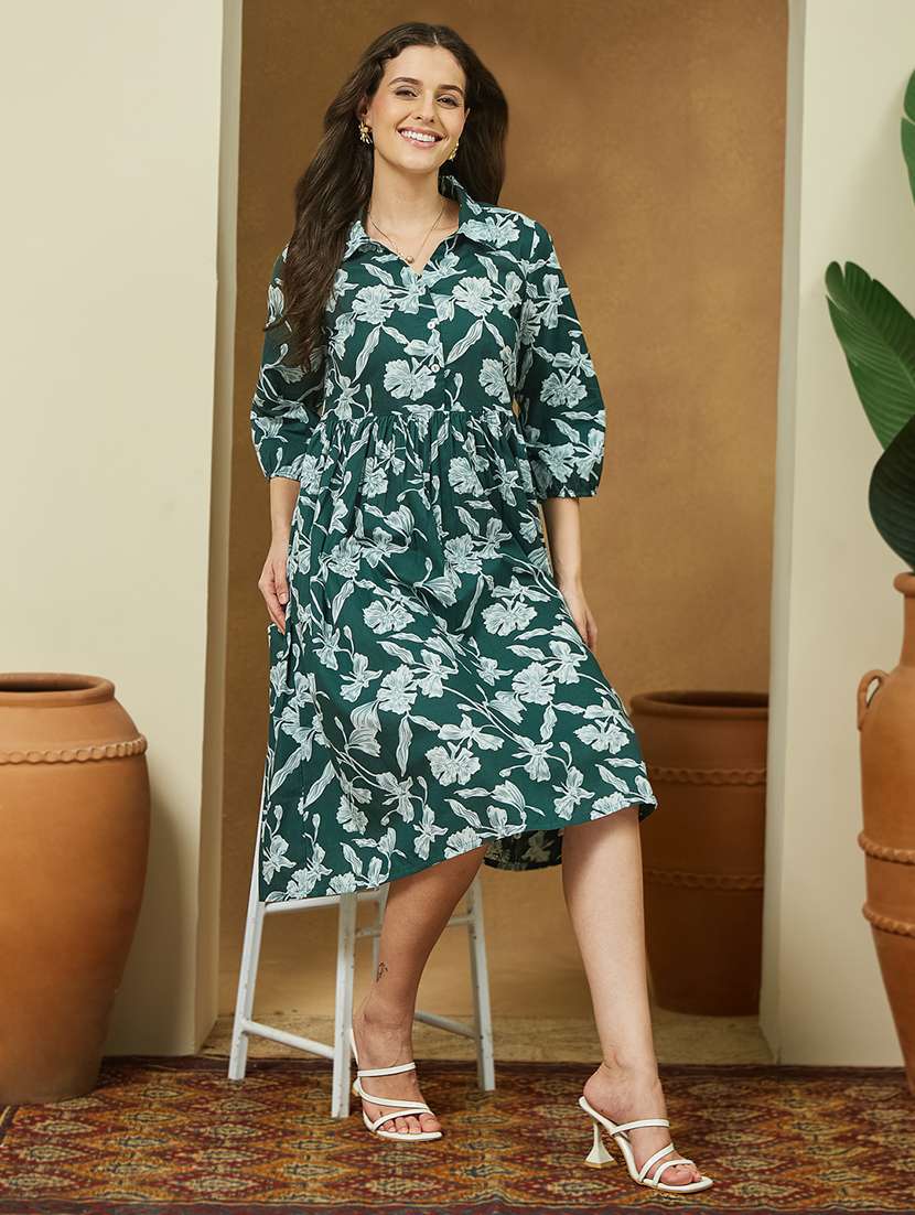 women floral print puff sleeve fit & flare dress - 22156364 -  Standard Image - 1
