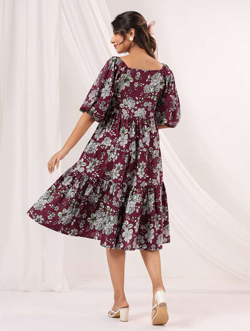 women floral printed puff sleeve tiered dress - 22156365 -  Standard Image - 4