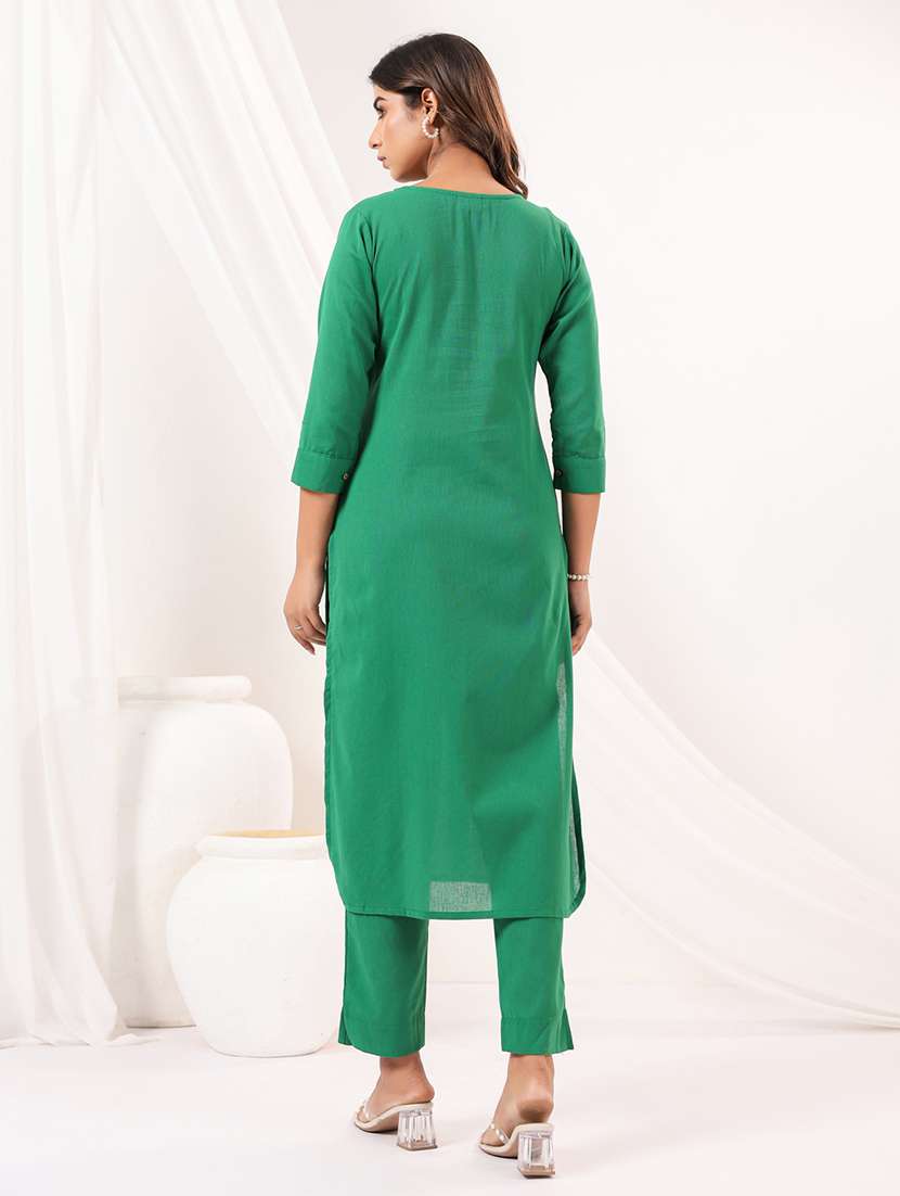 women solid three quarter sleeve kurta pant set - 22156373 - Standard Image - 4