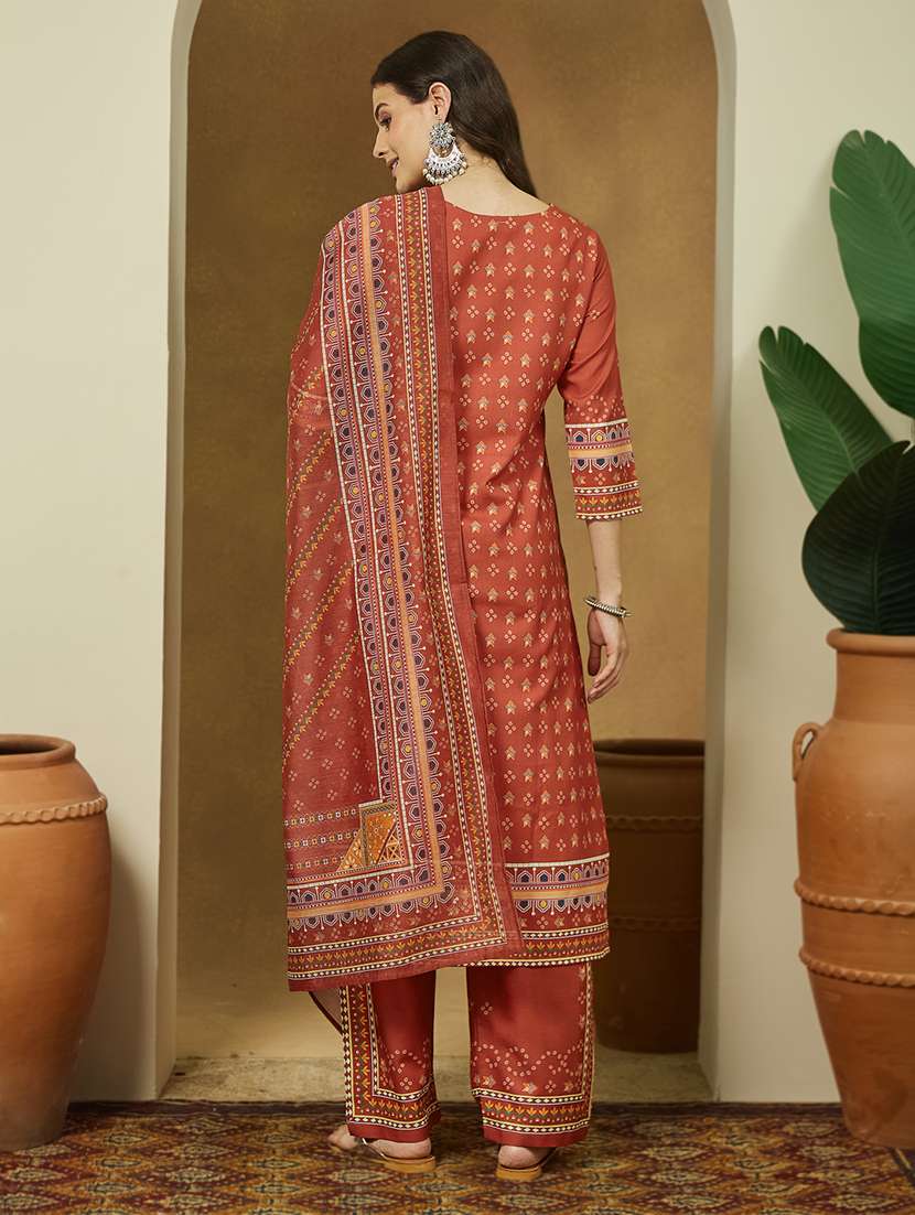 women floral three quarter sleeve kurta pant with dupatta set - 22156382 - Standard Image - 4