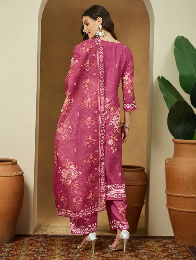 women floral three quarter sleeve kurta pant with dupatta set - 22156384 - Standard Image - 4