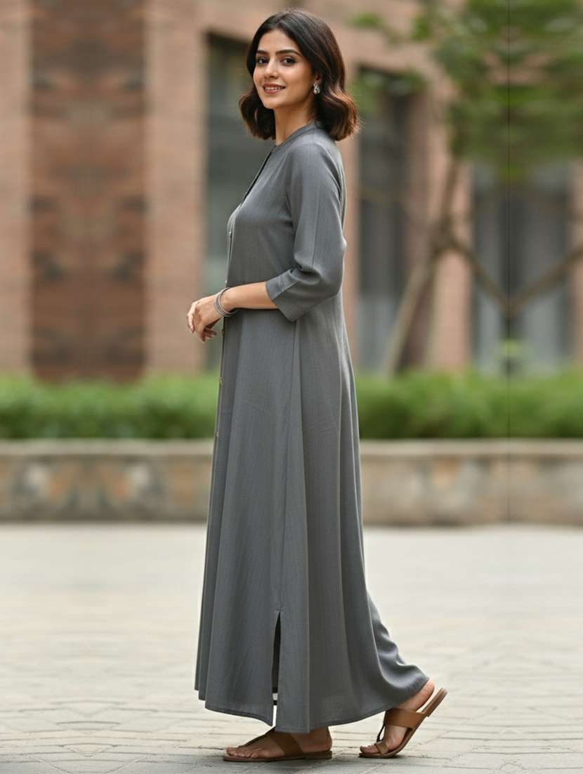 women solid mandarin collar a-line kurta - 22156574 -  Standard Image - 1