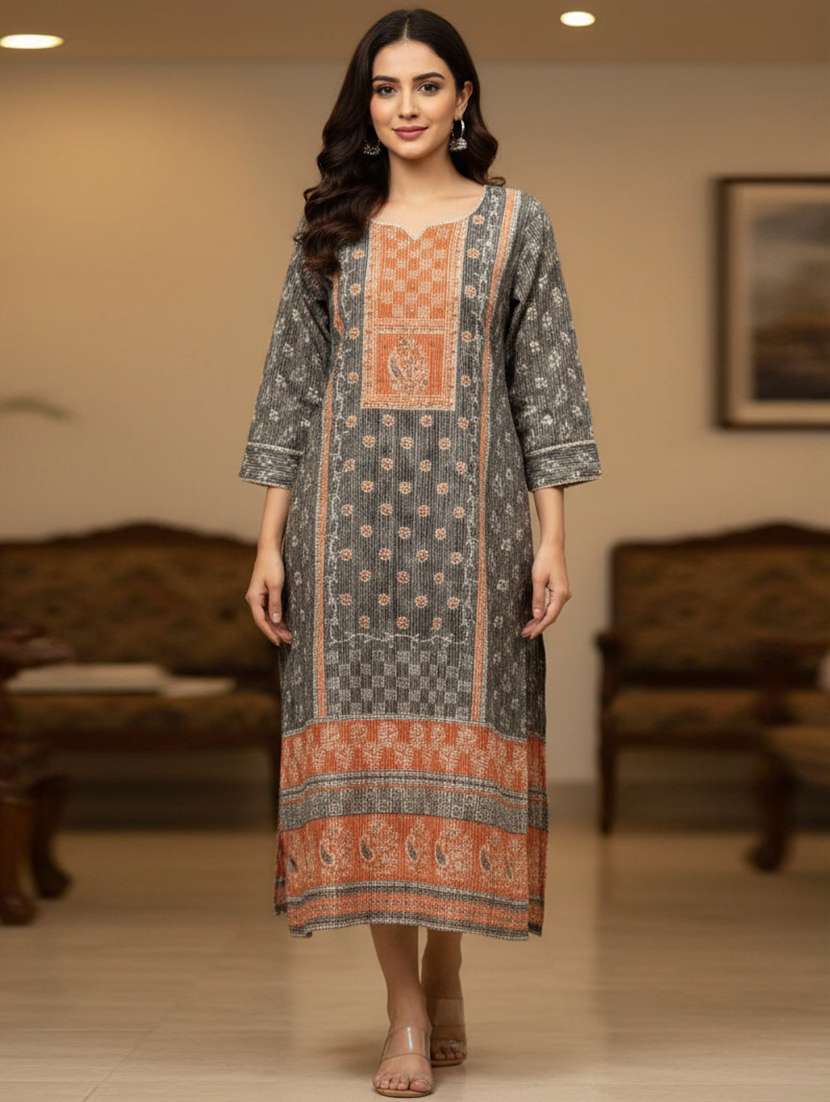women printed notch neck a-line kurta