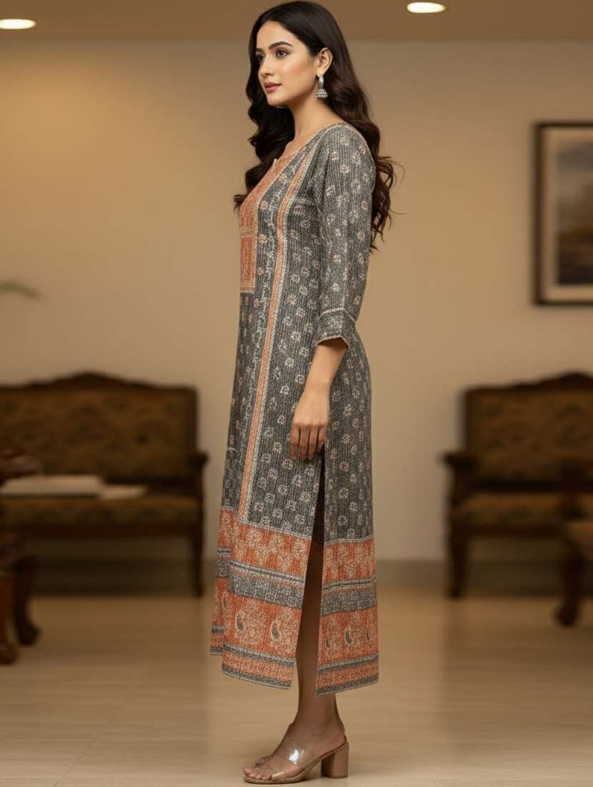 women printed notch neck a-line kurta - 22156631 -  Standard Image - 1