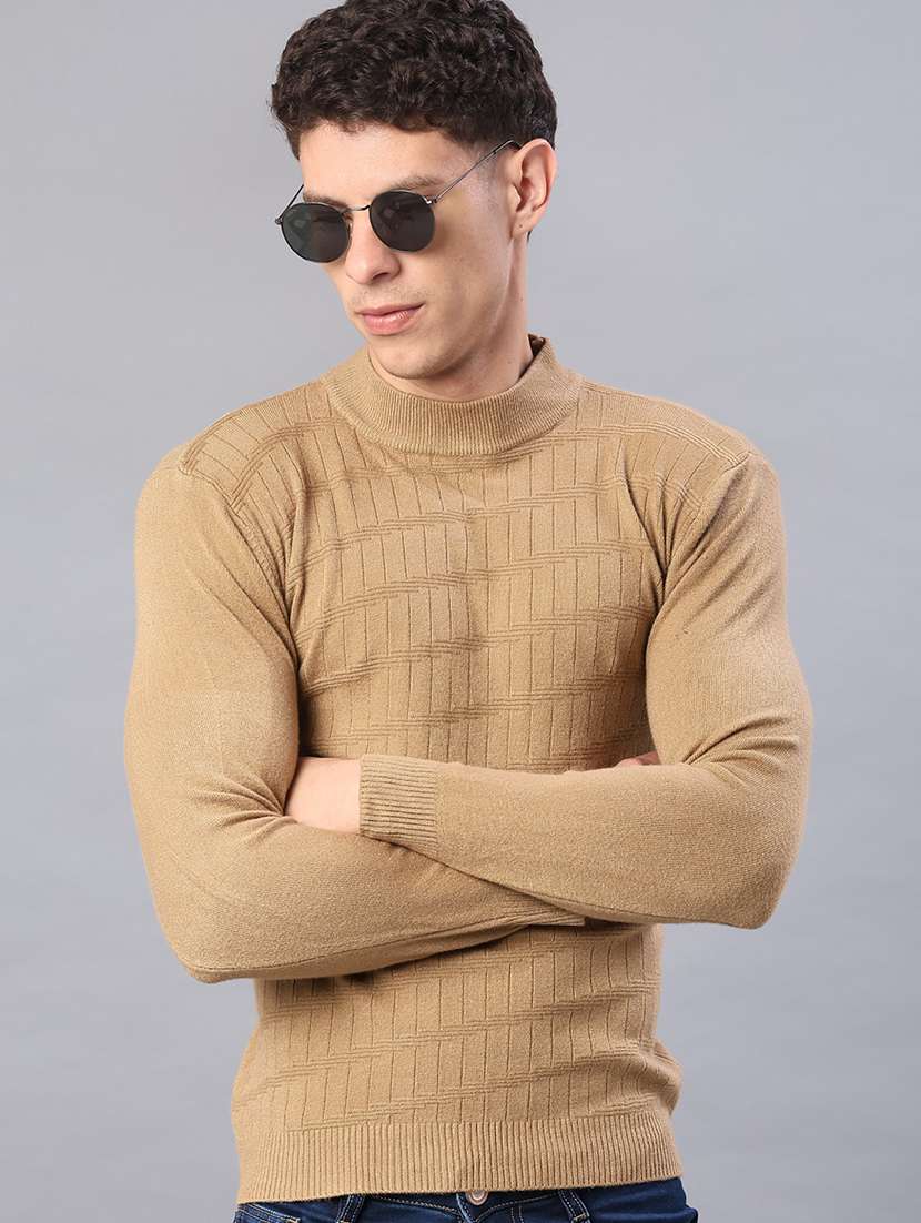 men self design long sleeve slim fit pullover 