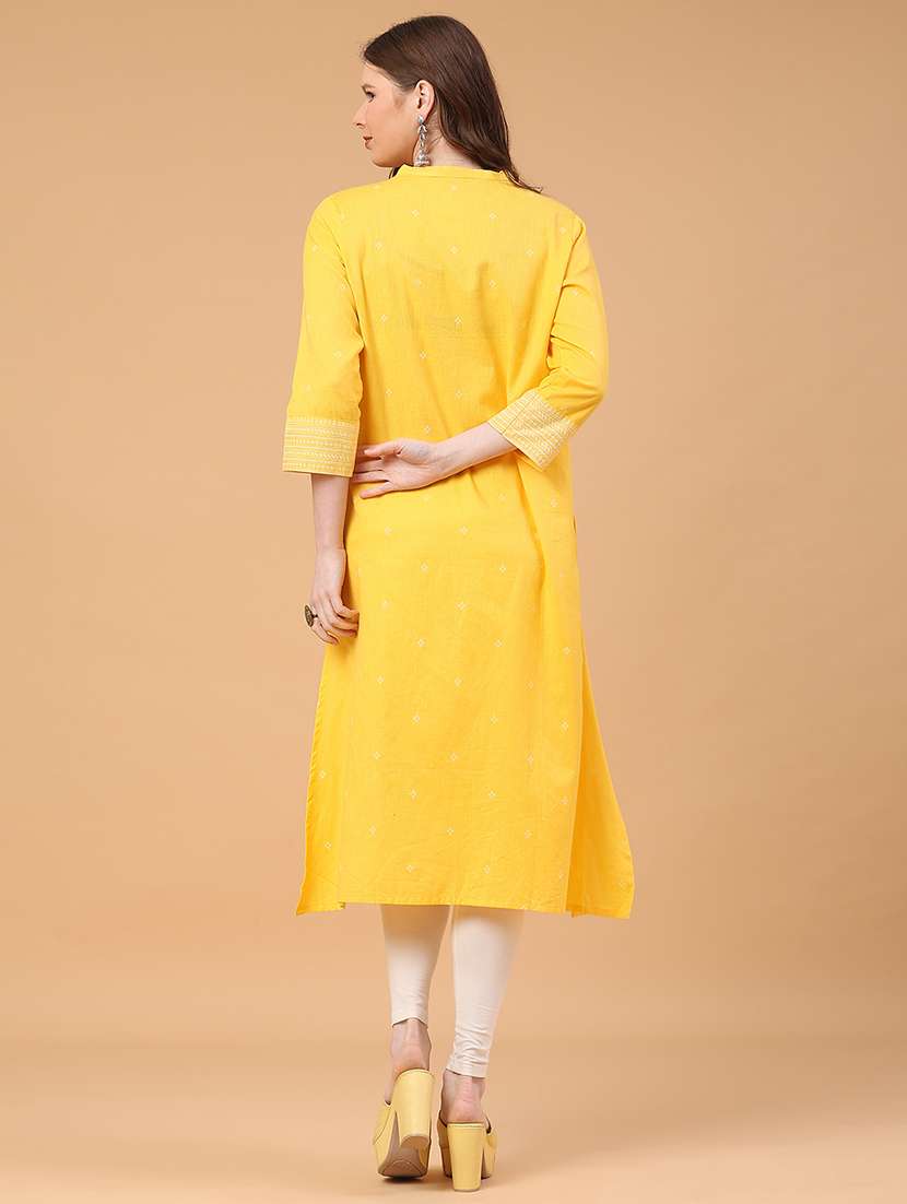 Yellow Cotton Aline Kurta - 22156953 -  Standard Image - 4