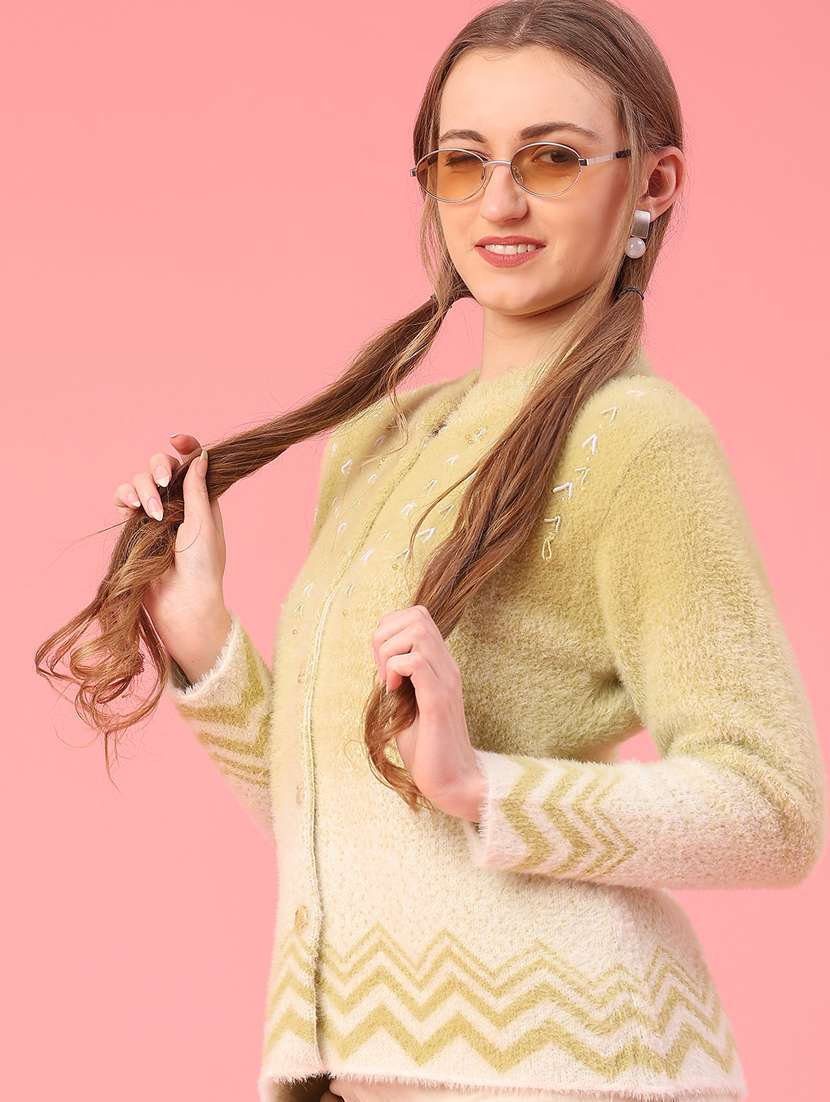 women self design long sleeve cardigan - 22156998 -  Standard Image - 1