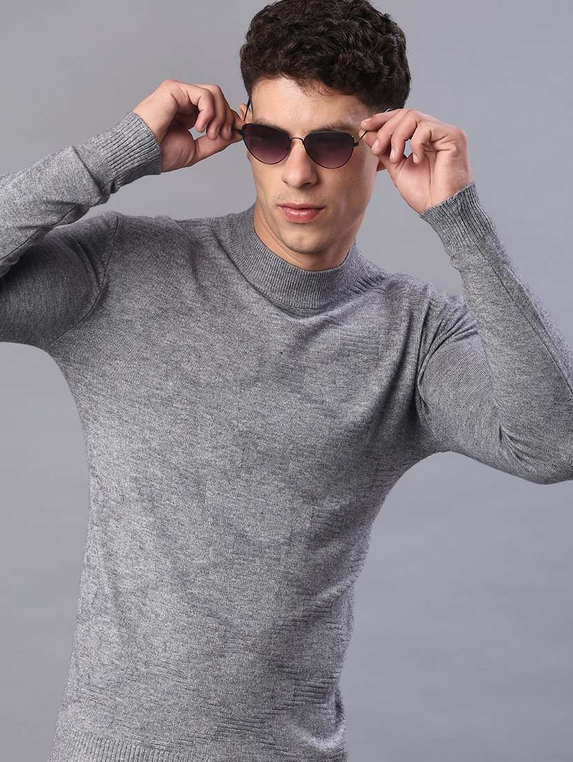 men self design long sleeve slim fit pullover  - 22157022 -  Standard Image - 1