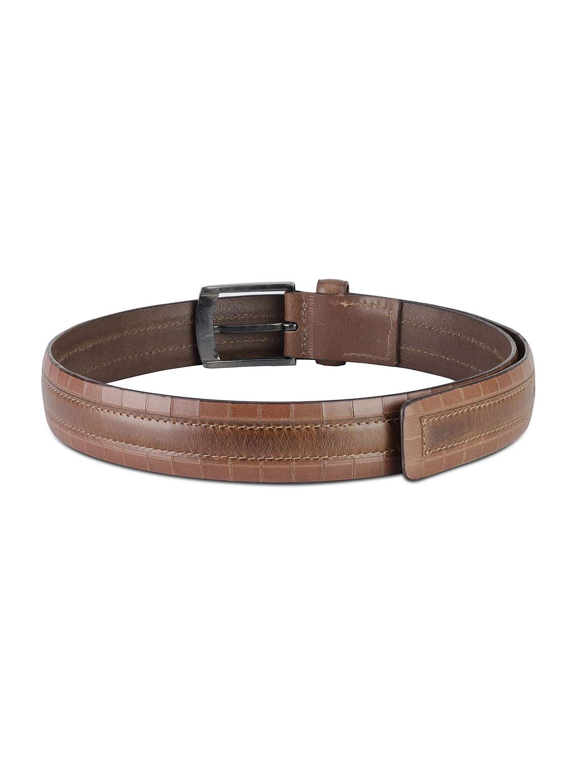 mens brown leather textured belt - 22157036 -  Standard Image - 4