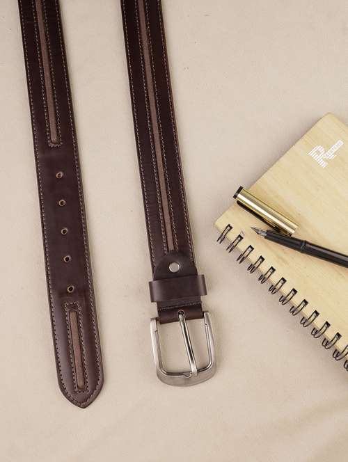 brown leather belt with metal buckle - 22157038 -  Standard Image - 0