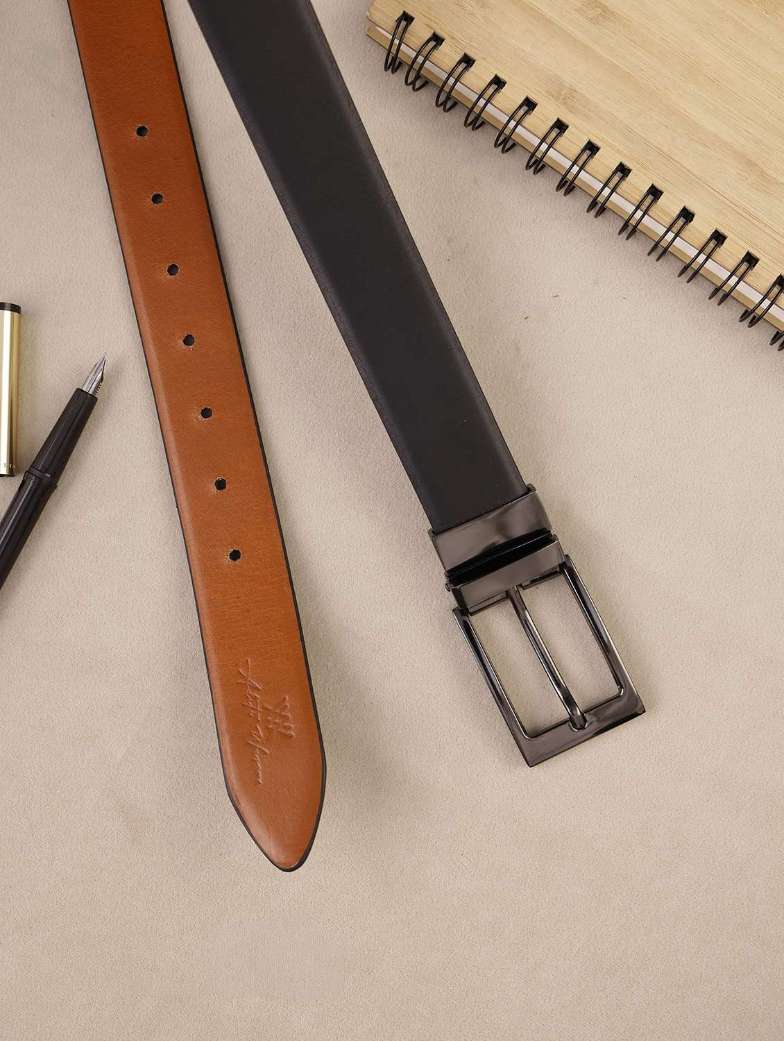 mens black leather reversible belt