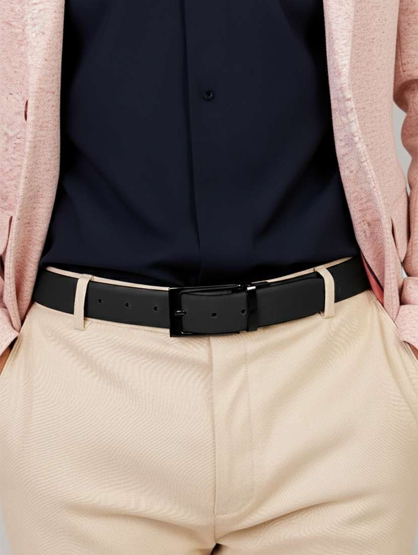 mens black leather reversible belt - 22157041 -  Standard Image - 4