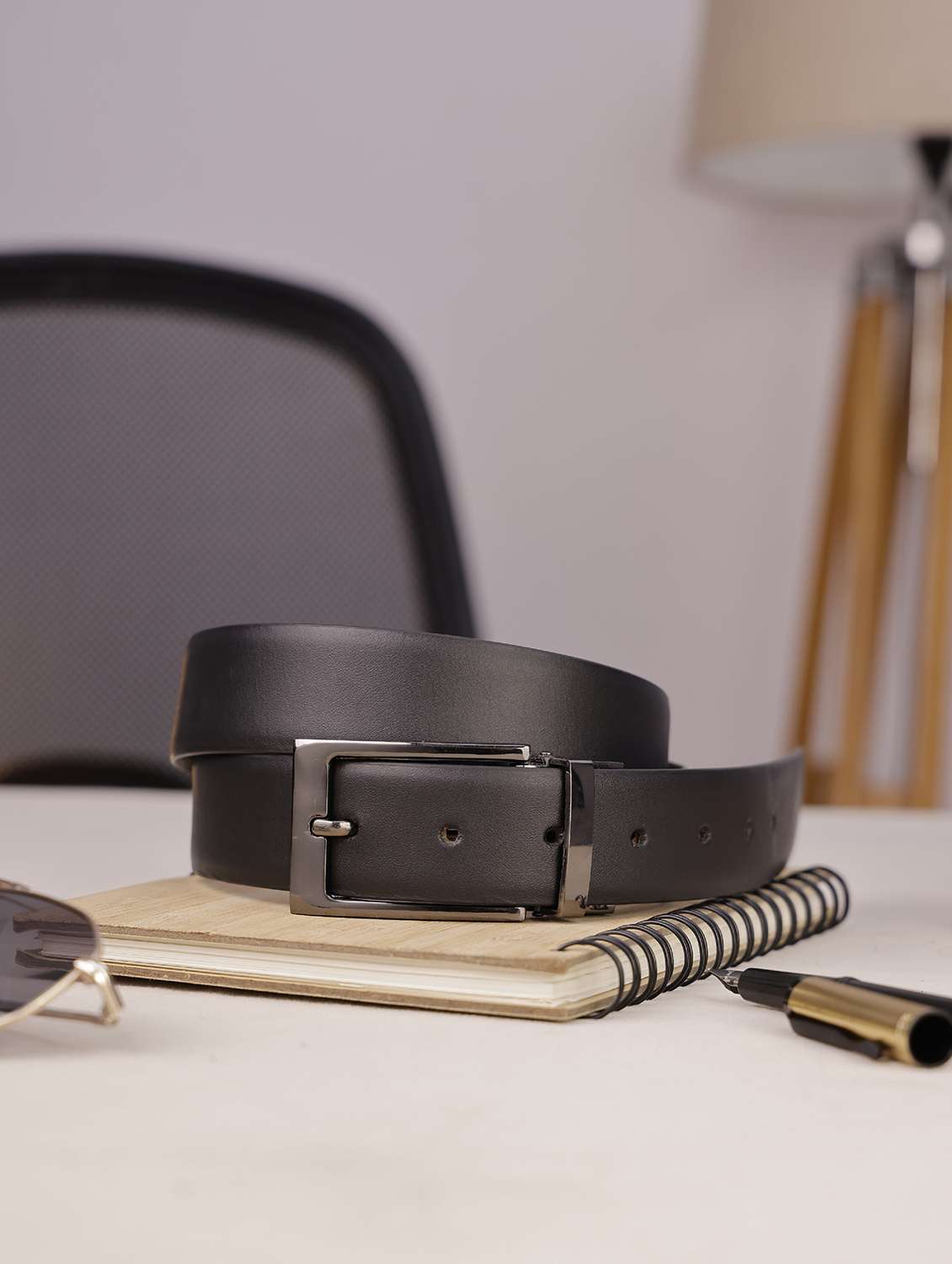 mens black formal leatherite reversible belt