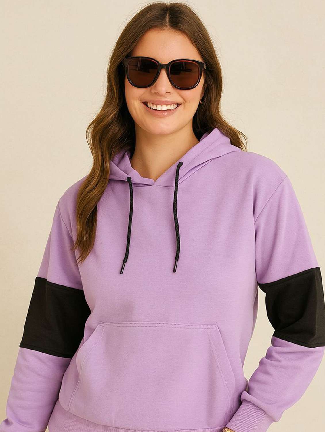 women color block long sleeve hooded sweatshirt