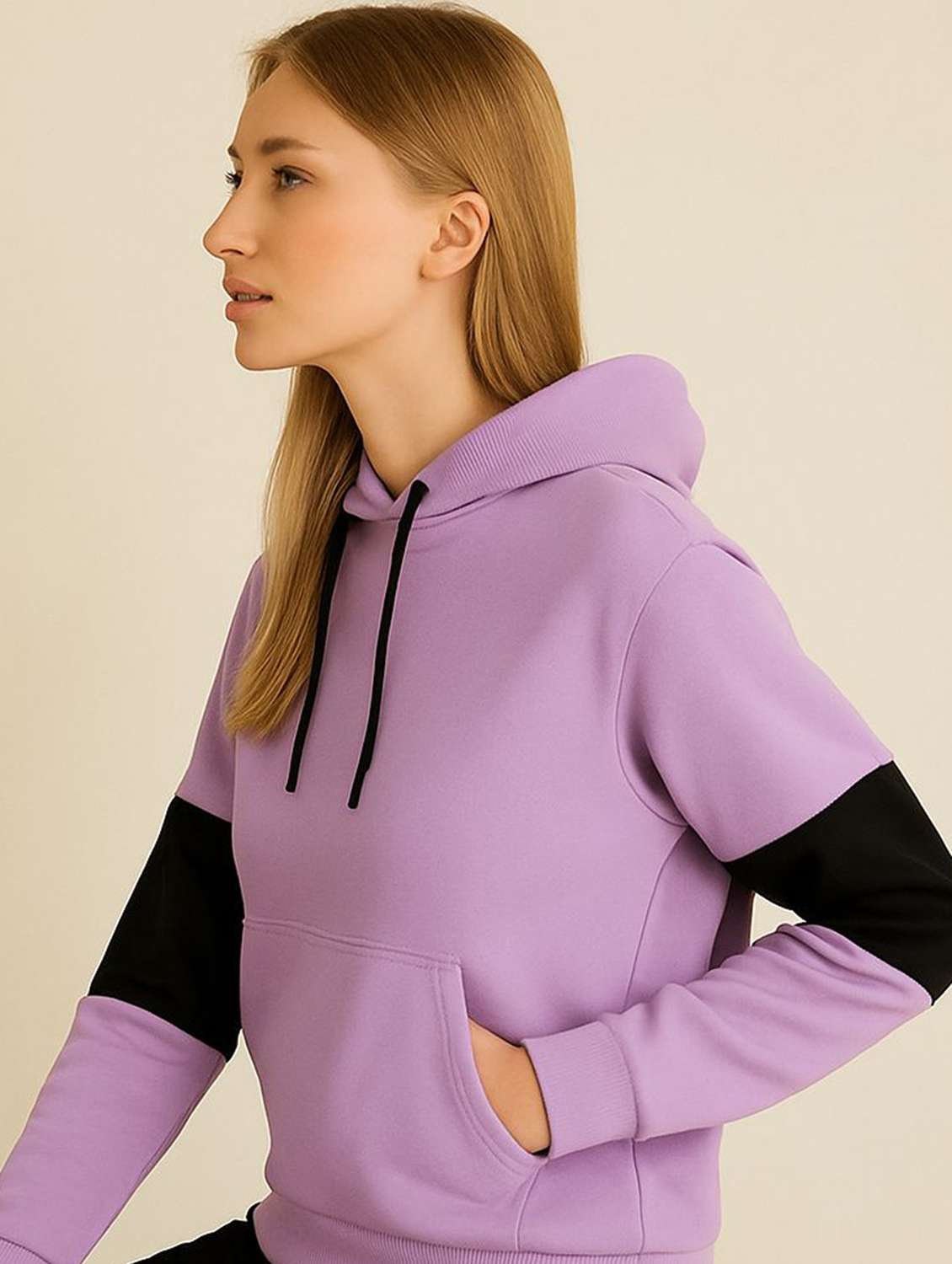 women color block long sleeve hooded sweatshirt - 22157065 - Standard Image - 1