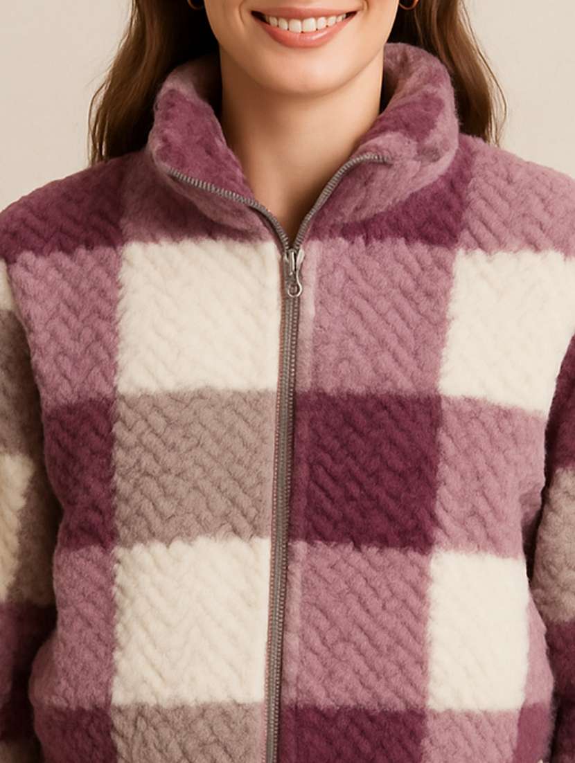 women checkered long sleeve cropped sweatshirt - 22157068 - Standard Image - 4