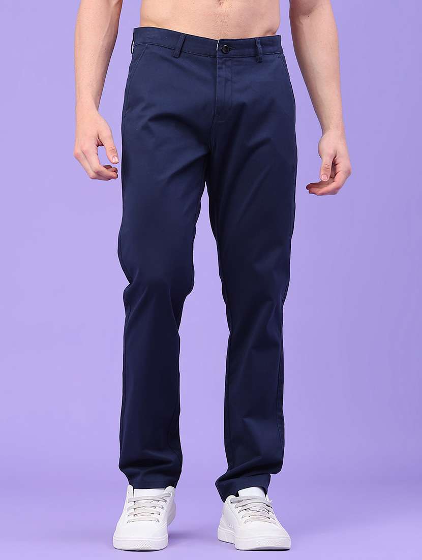men solid mid rise chinos casual trouser