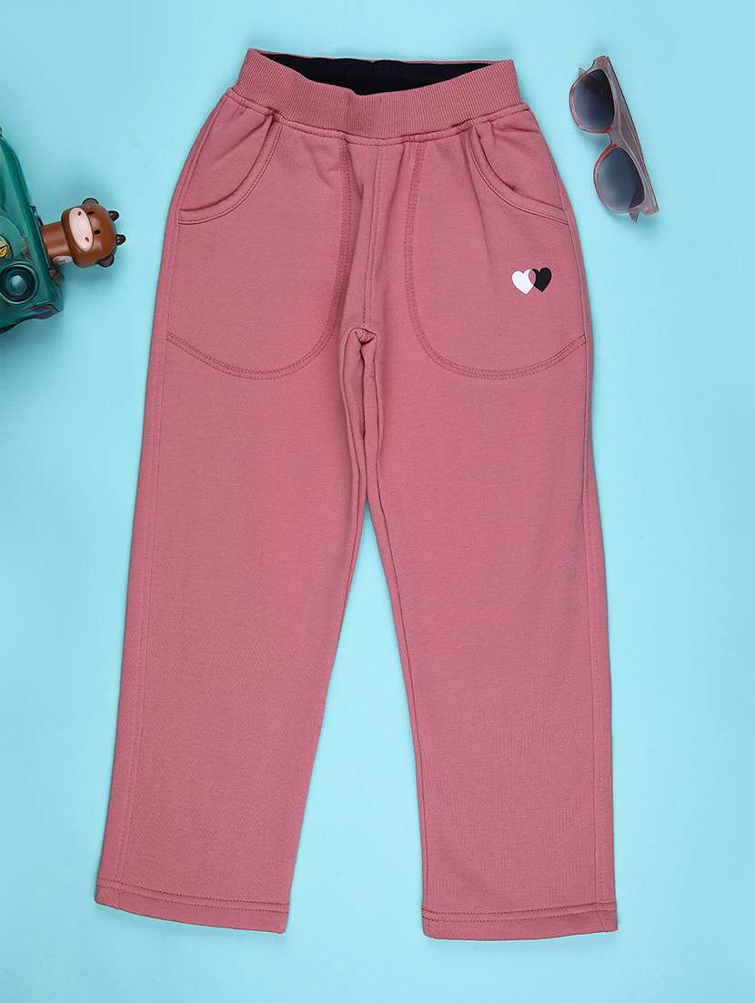 girls solid mid rise track pant