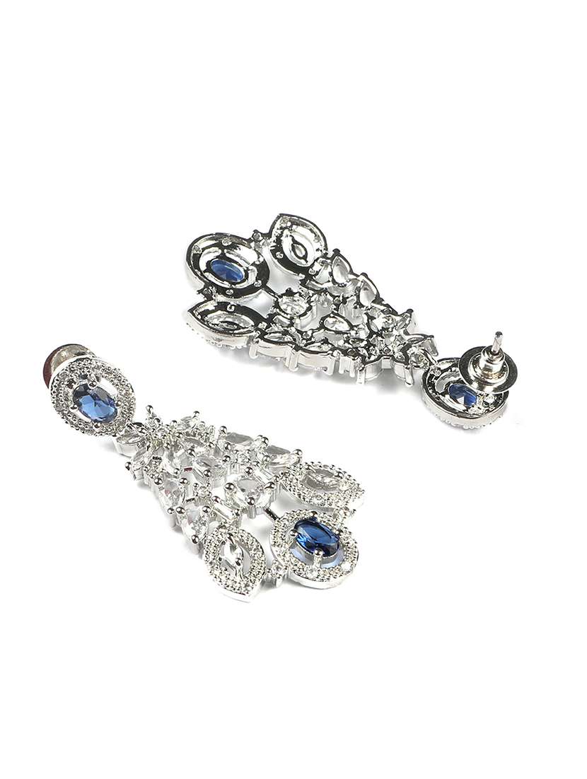 silver plated cubic zirconia bridal necklace with earrings and maangtika - 22157478 -  Standard Image - 4