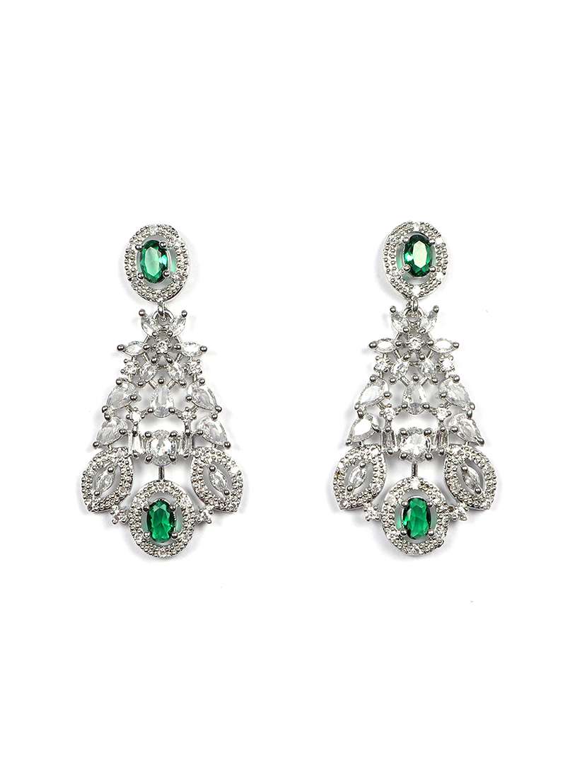 silver plated cubic zirconia bridal necklace with earrings and maangtika - 22157479 -  Standard Image - 4