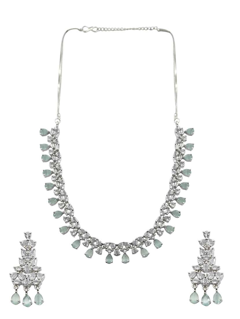 necklace silver plated party wear jewellery set - 22157485 -  Standard Image - 1