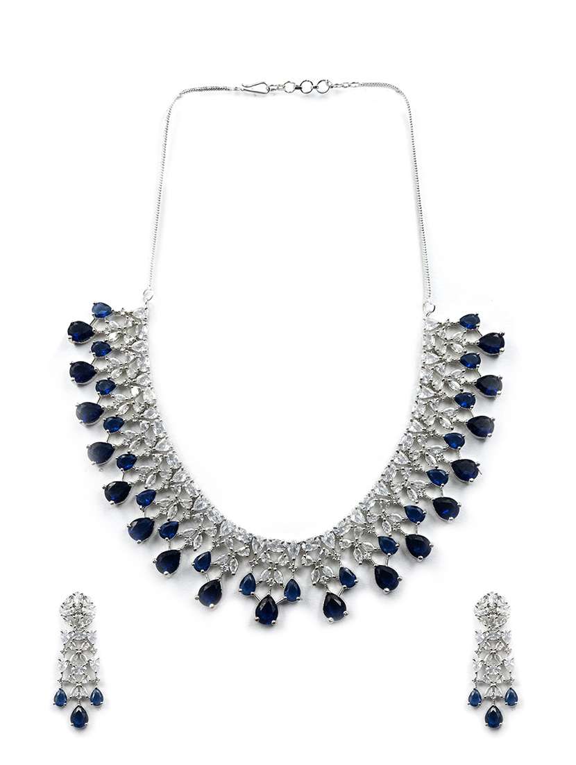 silver plated bridal necklace with earrings set - 22157487 -  Standard Image - 1