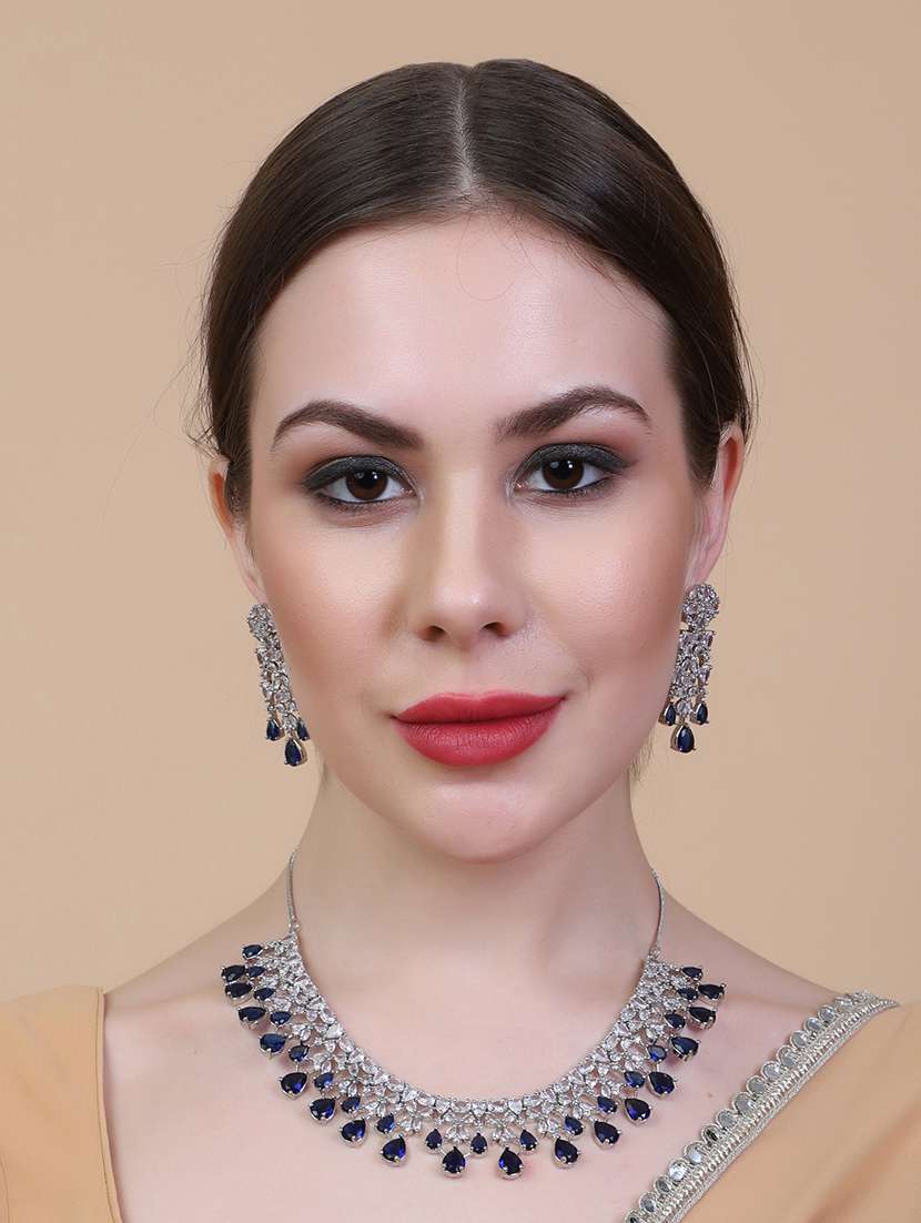 silver plated bridal necklace with earrings set - 22157487 -  Standard Image - 4
