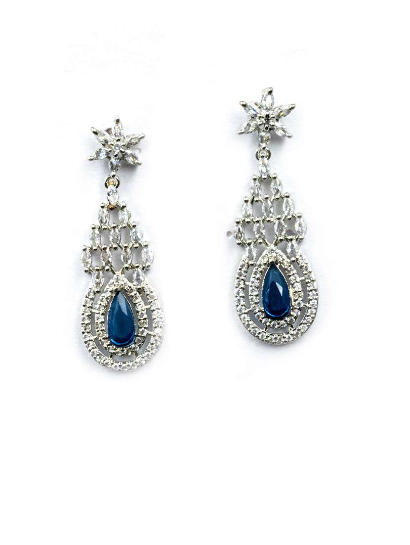 blue ad-cz tear drop necklace set - 22157493 -  Standard Image - 4