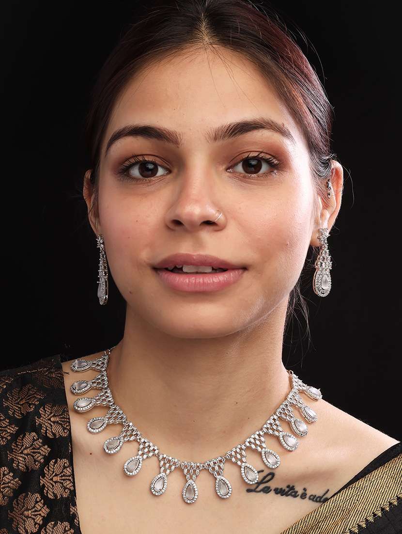 grey ad-cz tear drop statement necklace set - 22157495 -  Standard Image - 1
