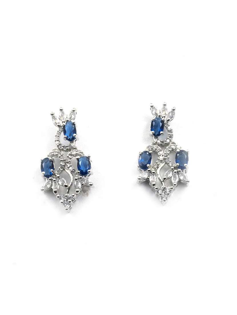 blue american diamond sleek necklace set jewellery - 22157499 -  Standard Image - 4