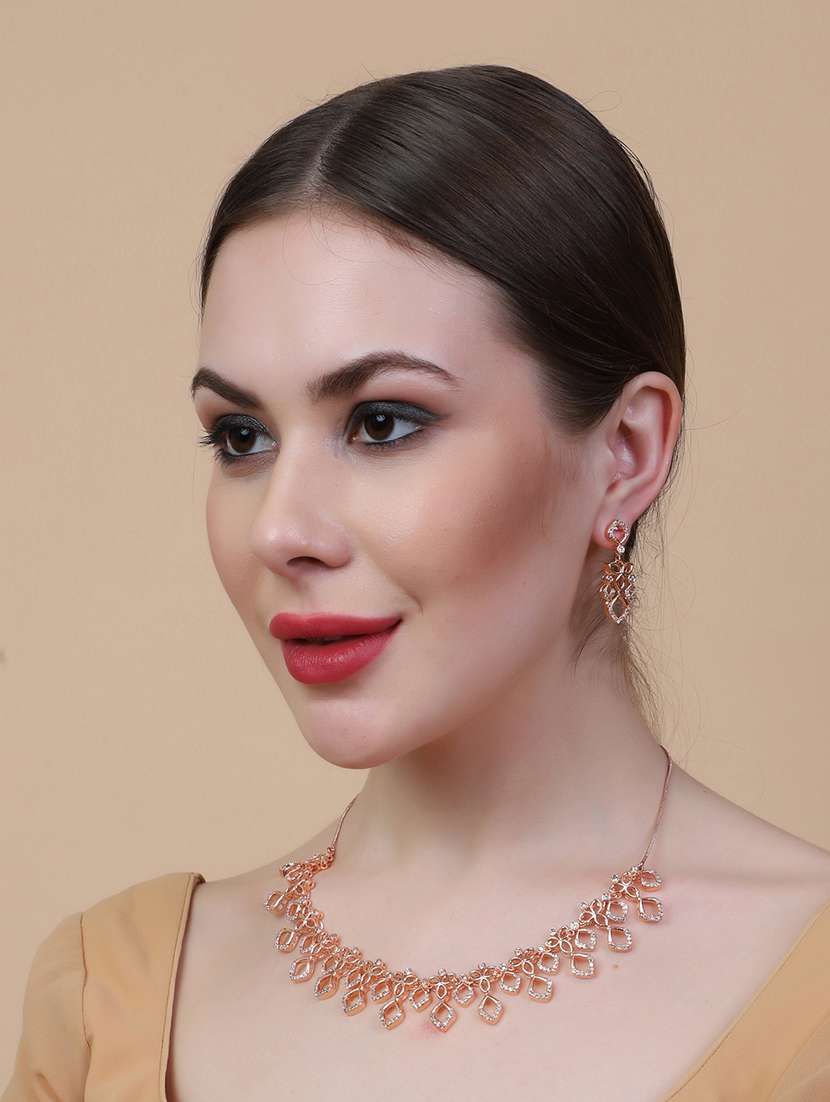 glamourous rose gold plated diamond necklace set diamond necklace set - 22157507 -  Standard Image - 1