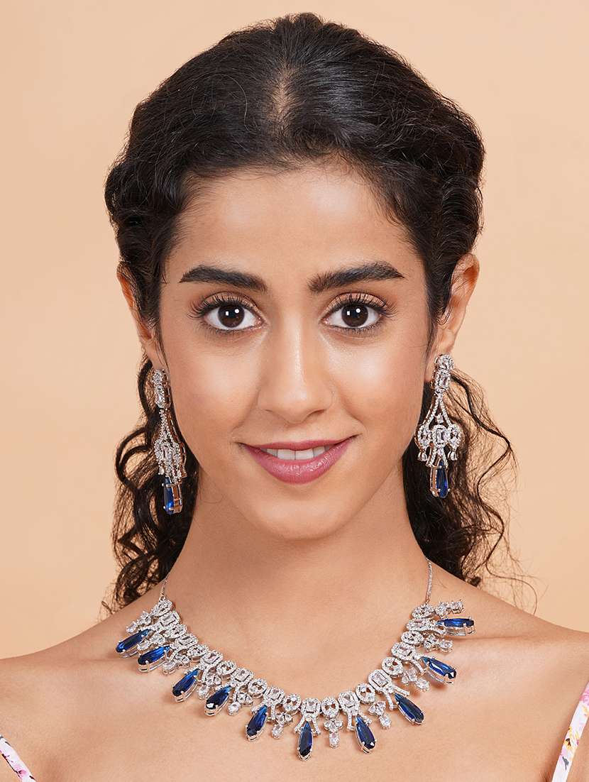 sparkling blue ad necklace and long earrings set - 22157509 -  Standard Image - 1