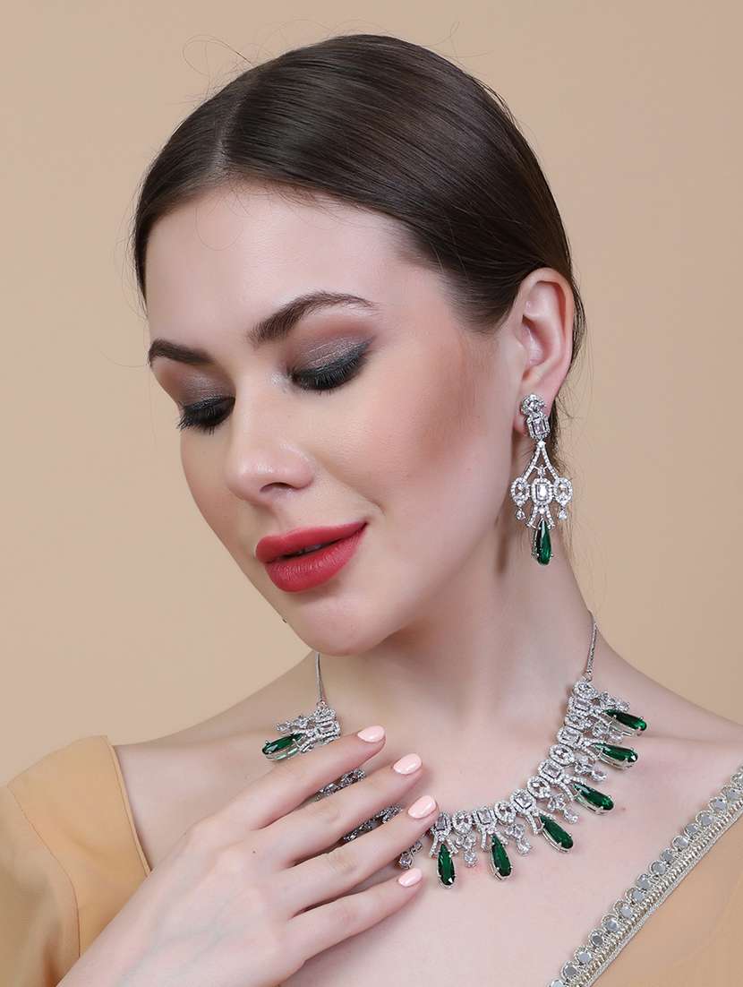 sparkling green ad necklace and long earrings set - 22157510 -  Standard Image - 1